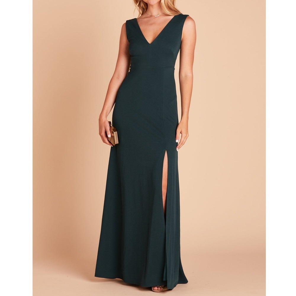 Birdy Grey Emerald Green Bridesmaid Dress V Neck Slit Maxi Gown Small